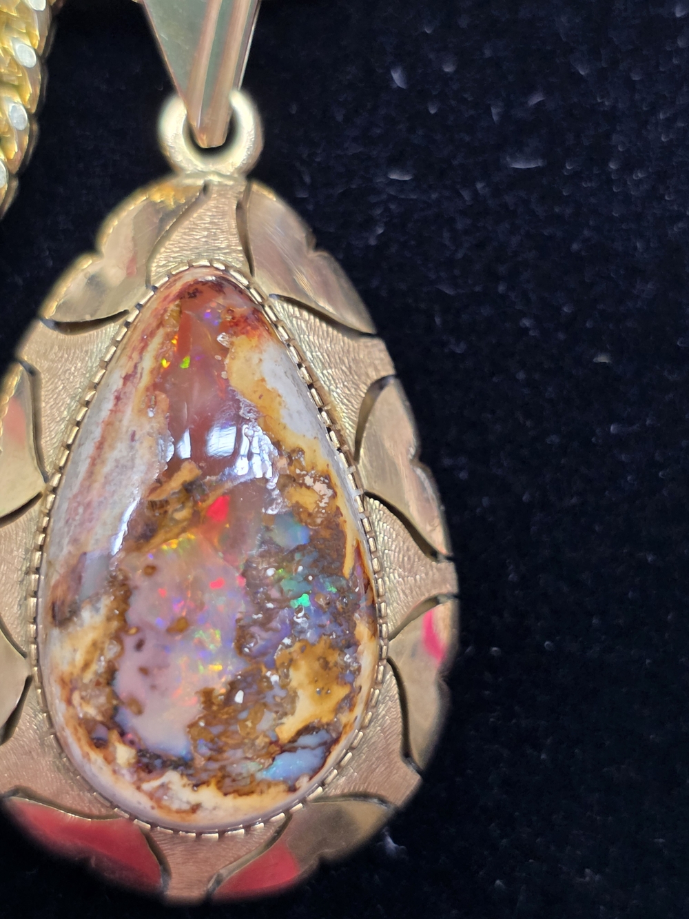 14kt Gold Teardrop Opal Pendant Only - Natural Boulder Opal